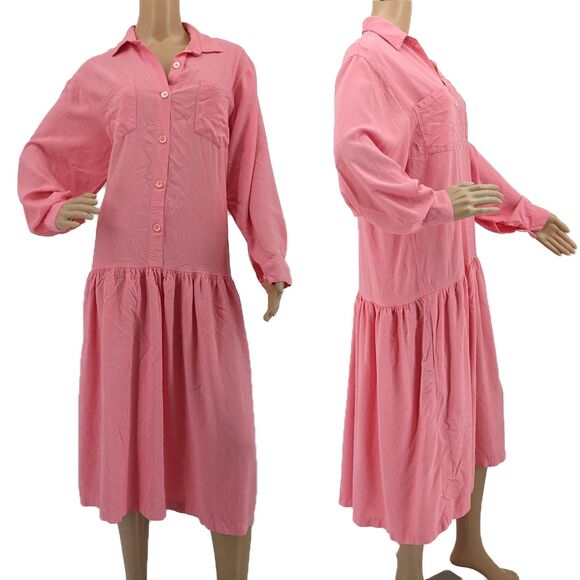 Vintage 90s Compagnie Internationale Express Midi Dress Drop Waist Button Front - Picture 1 of 10